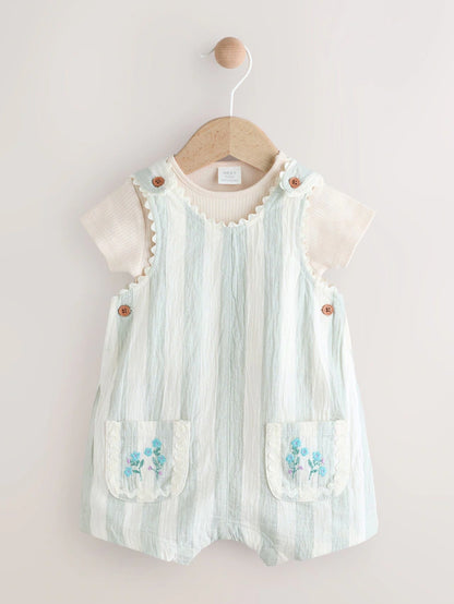 |BabyGirl| Conjunto De Macacão e Calça Jeans Listrado Verde Menta Para Bebê (0 meses a 2 anosM