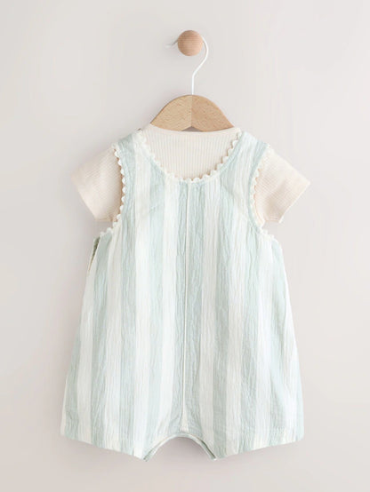 |BabyGirl| Conjunto De Macacão e Calça Jeans Listrado Verde Menta Para Bebê (0 meses a 2 anosM