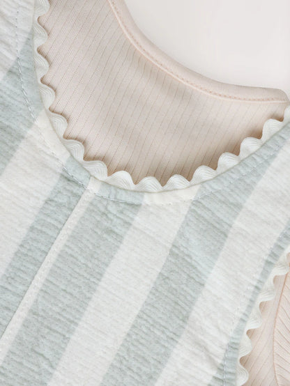 |BabyGirl| Conjunto De Macacão e Calça Jeans Listrado Verde Menta Para Bebê (0 meses a 2 anosM