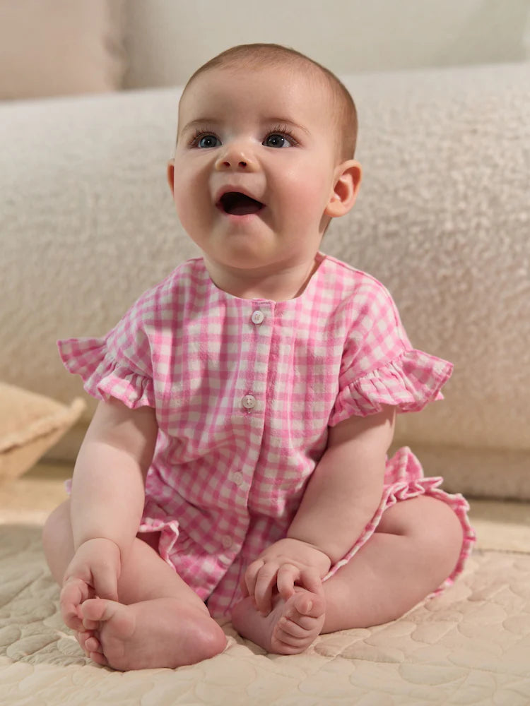 |BabyGirl| Conjunto De Camisa e Shorts 100% Algodão Xadrez Rosa Para Bebê (0 meses a 3 anos)