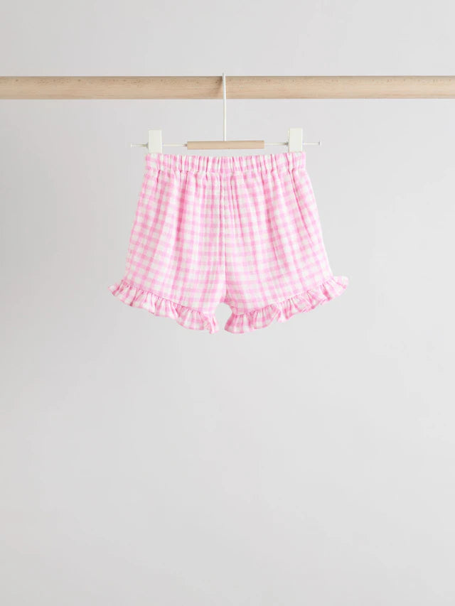 |BabyGirl| Conjunto De Camisa e Shorts 100% Algodão Xadrez Rosa Para Bebê (0 meses a 3 anos)