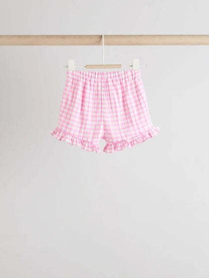 |BabyGirl| Conjunto De Camisa e Shorts 100% Algodão Xadrez Rosa Para Bebê (0 meses a 3 anos)