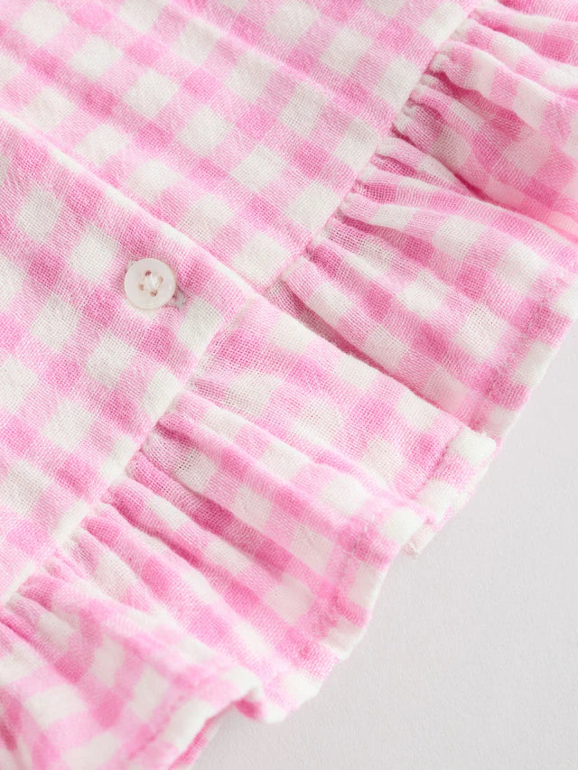 |BabyGirl| Conjunto De Camisa e Shorts 100% Algodão Xadrez Rosa Para Bebê (0 meses a 3 anos)