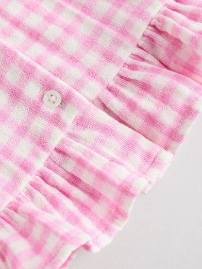 |BabyGirl| Conjunto De Camisa e Shorts 100% Algodão Xadrez Rosa Para Bebê (0 meses a 3 anos)