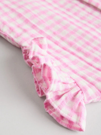 |BabyGirl| Conjunto De Camisa e Shorts 100% Algodão Xadrez Rosa Para Bebê (0 meses a 3 anos)