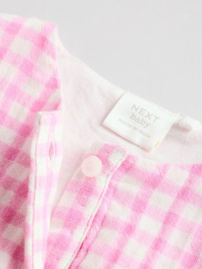 |BabyGirl| Conjunto De Camisa e Shorts 100% Algodão Xadrez Rosa Para Bebê (0 meses a 3 anos)