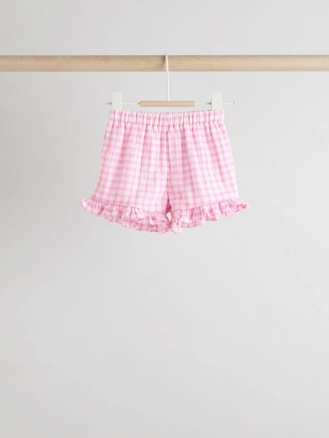 |BabyGirl| Conjunto De Camisa e Shorts 100% Algodão Xadrez Rosa Para Bebê (0 meses a 3 anos)