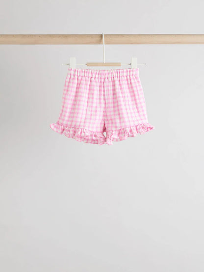 |BabyGirl| Conjunto De Camisa e Shorts 100% Algodão Xadrez Rosa Para Bebê (0 meses a 3 anos)