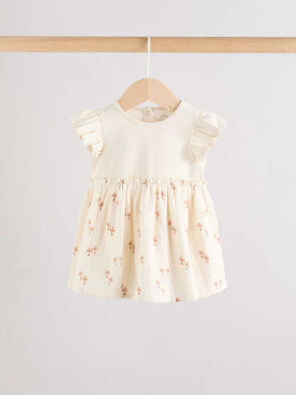 |BabyGirl| Vestidos De Malha Estampados Marrom Ferrugem e Creme Para Bebês, Pacote Com 2 (0 meses a 3 anos)