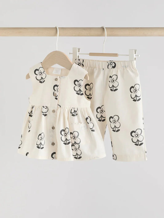 |BabyGirl| Leggings Para Bebês 100% Algodão Com Estampa Floral Preta/Branca (0 meses a 2 anos)
