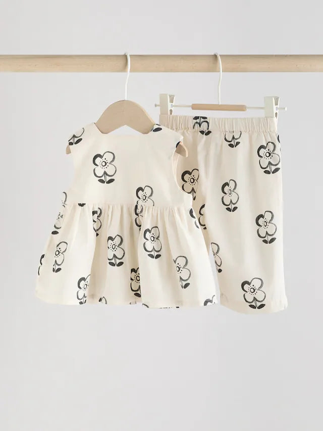 |BabyGirl| Leggings Para Bebês 100% Algodão Com Estampa Floral Preta/Branca (0 meses a 2 anos)