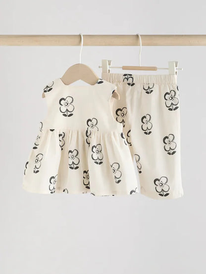 |BabyGirl| Leggings Para Bebês 100% Algodão Com Estampa Floral Preta/Branca (0 meses a 2 anos)