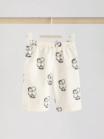 |BabyGirl| Leggings Para Bebês 100% Algodão Com Estampa Floral Preta/Branca (0 meses a 2 anos)