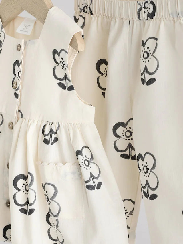 |BabyGirl| Leggings Para Bebês 100% Algodão Com Estampa Floral Preta/Branca (0 meses a 2 anos)