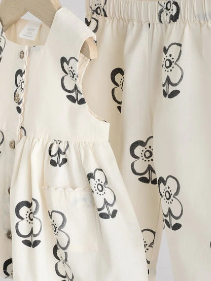 |BabyGirl| Leggings Para Bebês 100% Algodão Com Estampa Floral Preta/Branca (0 meses a 2 anos)