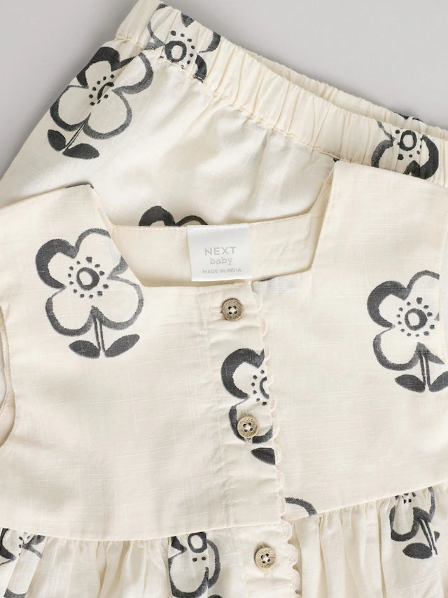 |BabyGirl| Leggings Para Bebês 100% Algodão Com Estampa Floral Preta/Branca (0 meses a 2 anos)