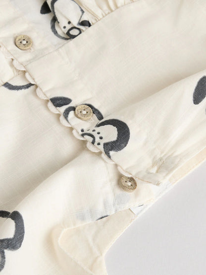 |BabyGirl| Leggings Para Bebês 100% Algodão Com Estampa Floral Preta/Branca (0 meses a 2 anos)