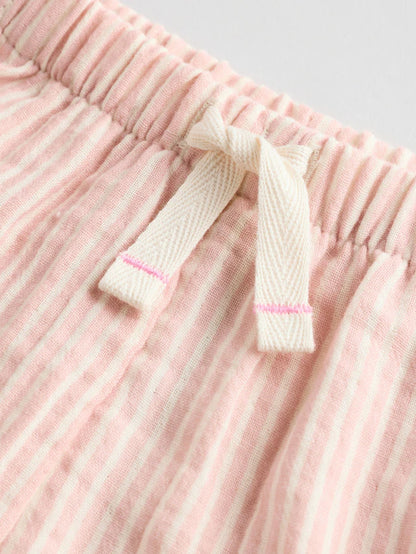 |BabyGirl| Conjunto De 2 Peças De Camiseta e Calça Larga 100% Algodão Listrada De Coelho Branco/Rosa Para Bebê