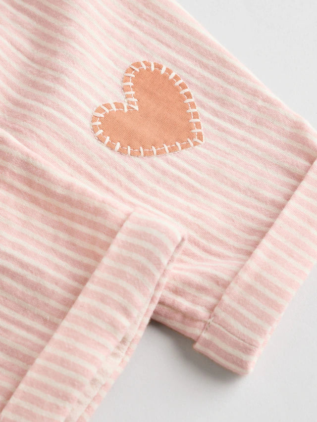 |BabyGirl| Conjunto De 2 Peças De Camiseta e Calça Larga 100% Algodão Listrada De Coelho Branco/Rosa Para Bebê