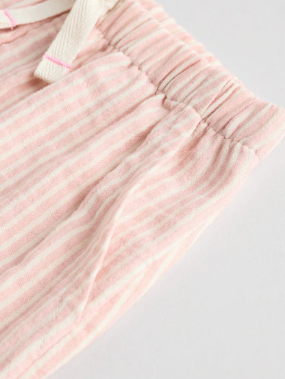 |BabyGirl| Conjunto De 2 Peças De Camiseta e Calça Larga 100% Algodão Listrada De Coelho Branco/Rosa Para Bebê