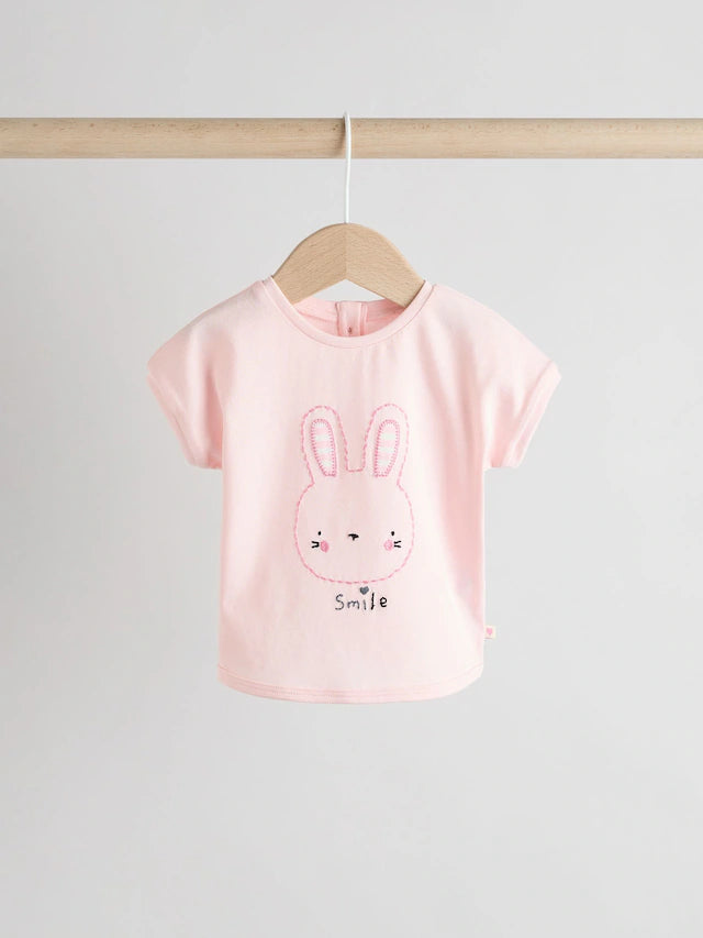 |BabyGirl| Conjunto De 2 Peças De Camiseta e Calça Larga 100% Algodão Listrada De Coelho Branco/Rosa Para Bebê