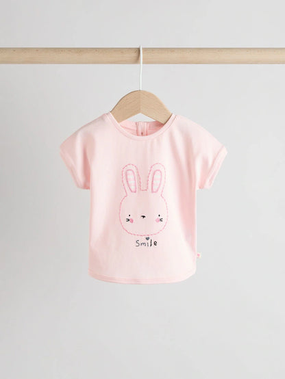 |BabyGirl| Conjunto De 2 Peças De Camiseta e Calça Larga 100% Algodão Listrada De Coelho Branco/Rosa Para Bebê