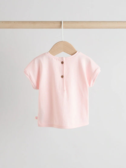 |BabyGirl| Conjunto De 2 Peças De Camiseta e Calça Larga 100% Algodão Listrada De Coelho Branco/Rosa Para Bebê