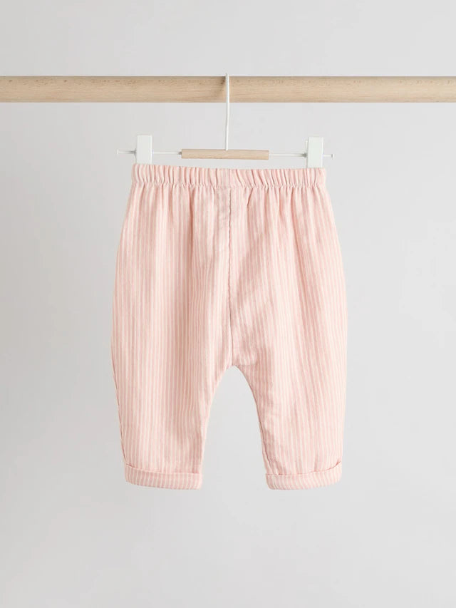 |BabyGirl| Conjunto De 2 Peças De Camiseta e Calça Larga 100% Algodão Listrada De Coelho Branco/Rosa Para Bebê