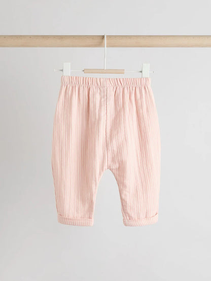 |BabyGirl| Conjunto De 2 Peças De Camiseta e Calça Larga 100% Algodão Listrada De Coelho Branco/Rosa Para Bebê