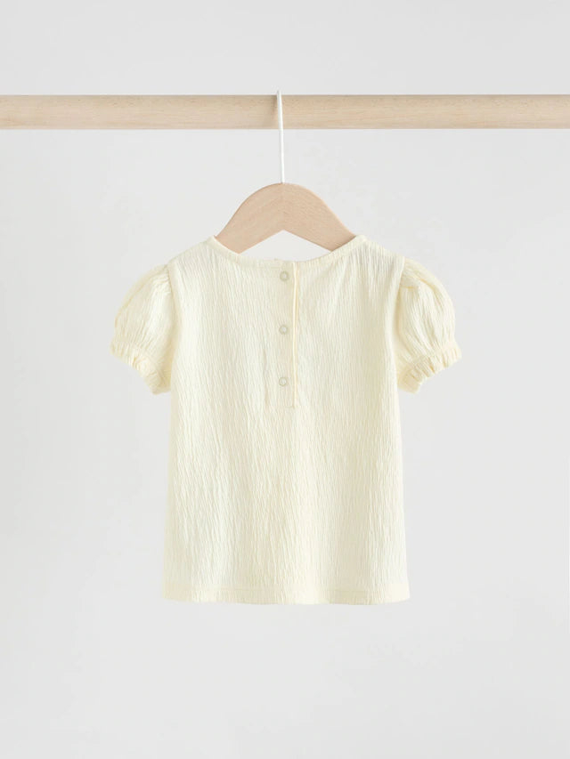 |BabyGirl| Conjunto De 2 Peças De Camiseta e Shorts Com Manga Bufante e Estampa Floral Azul e crua para bebê