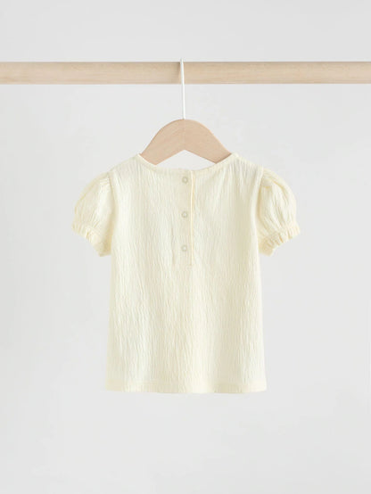 |BabyGirl| Conjunto De 2 Peças De Camiseta e Shorts Com Manga Bufante e Estampa Floral Azul e crua para bebê