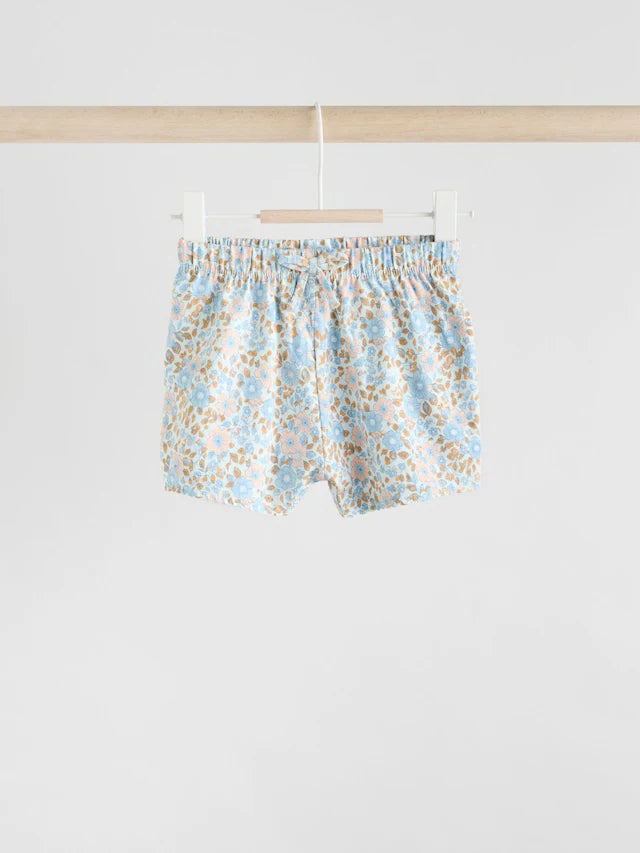 |BabyGirl| Conjunto De 2 Peças De Camiseta e Shorts Com Manga Bufante e Estampa Floral Azul e crua para bebê
