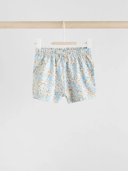 |BabyGirl| Conjunto De 2 Peças De Camiseta e Shorts Com Manga Bufante e Estampa Floral Azul e crua para bebê