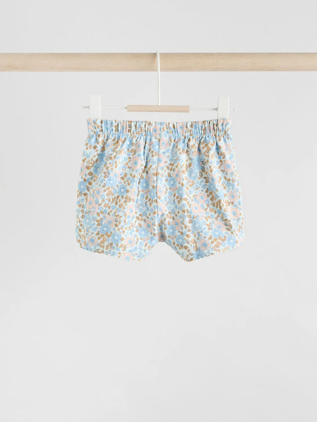 |BabyGirl| Conjunto De 2 Peças De Camiseta e Shorts Com Manga Bufante e Estampa Floral Azul e crua para bebê