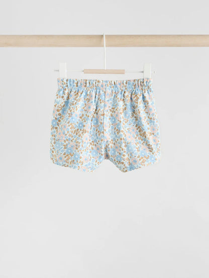 |BabyGirl| Conjunto De 2 Peças De Camiseta e Shorts Com Manga Bufante e Estampa Floral Azul e crua para bebê