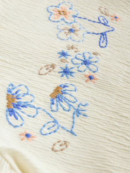 |BabyGirl| Conjunto De 2 Peças De Camiseta e Shorts Com Manga Bufante e Estampa Floral Azul e crua para bebê