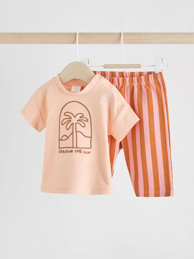 |BabyBoy| Conjunto De Blusa e Calça De Manga Curta Coral/Laranja/Rosa Para Bebê