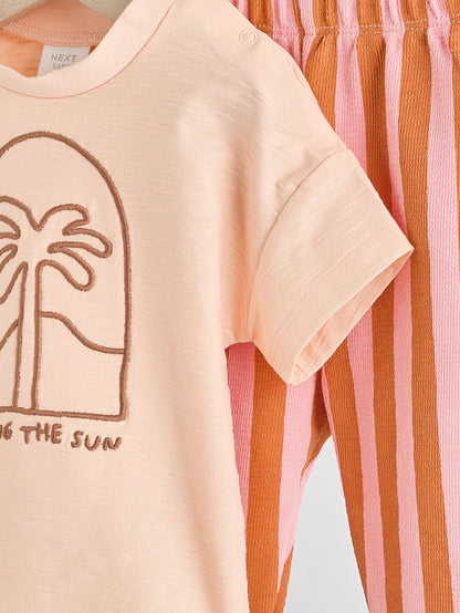 |BabyBoy| Conjunto De Blusa e Calça De Manga Curta Coral/Laranja/Rosa Para Bebê