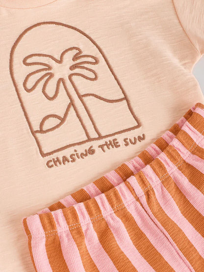 |BabyBoy| Conjunto De Blusa e Calça De Manga Curta Coral/Laranja/Rosa Para Bebê