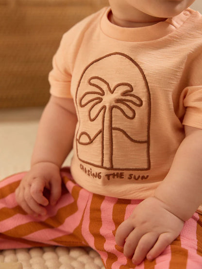 |BabyBoy| Conjunto De Blusa e Calça De Manga Curta Coral/Laranja/Rosa Para Bebê