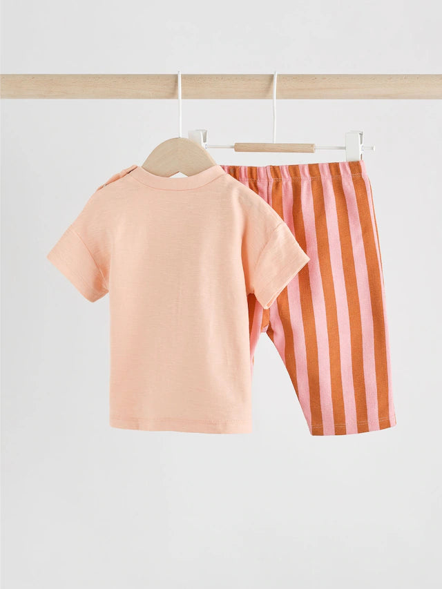 |BabyBoy| Conjunto De Blusa e Calça De Manga Curta Coral/Laranja/Rosa Para Bebê