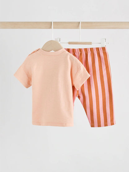 |BabyBoy| Conjunto De Blusa e Calça De Manga Curta Coral/Laranja/Rosa Para Bebê
