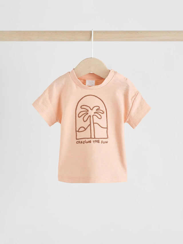 |BabyBoy| Conjunto De Blusa e Calça De Manga Curta Coral/Laranja/Rosa Para Bebê
