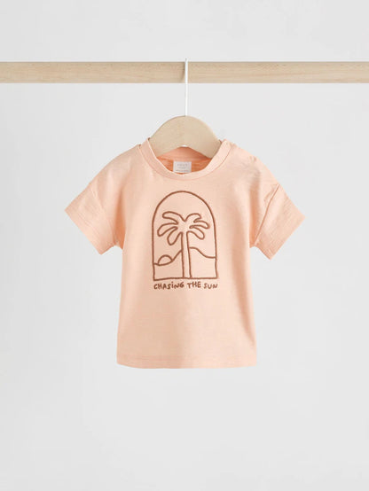 |BabyBoy| Conjunto De Blusa e Calça De Manga Curta Coral/Laranja/Rosa Para Bebê