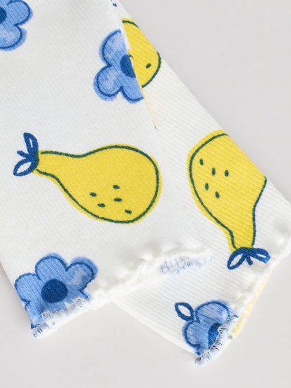 |BabyGirl| Conjunto De 2 Peças De Blusa e Leggings De Manga Curta Para Bebê, Branco/Azul/Amarelo