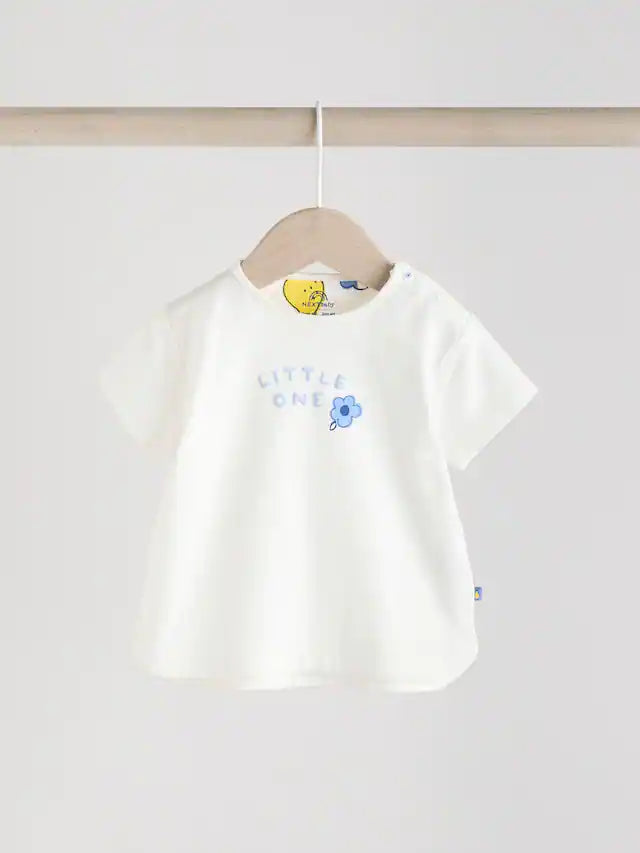 |BabyGirl| Conjunto De 2 Peças De Blusa e Leggings De Manga Curta Para Bebê, Branco/Azul/Amarelo