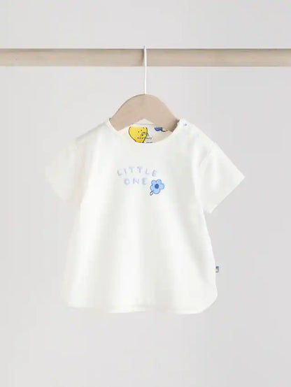 |BabyGirl| Conjunto De 2 Peças De Blusa e Leggings De Manga Curta Para Bebê, Branco/Azul/Amarelo