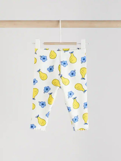 |BabyGirl| Conjunto De 2 Peças De Blusa e Leggings De Manga Curta Para Bebê, Branco/Azul/Amarelo