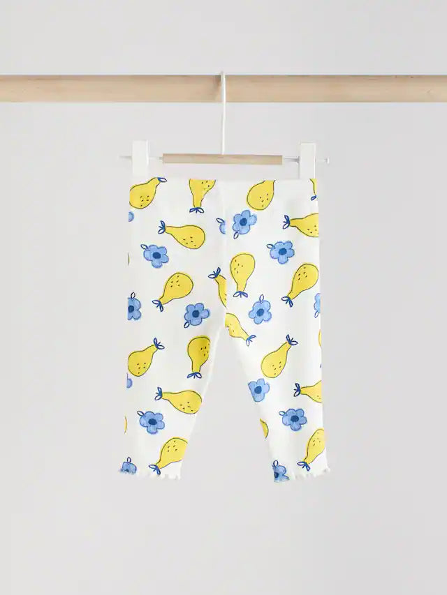 |BabyGirl| Conjunto De 2 Peças De Blusa e Leggings De Manga Curta Para Bebê, Branco/Azul/Amarelo