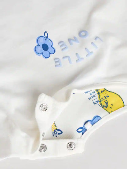 |BabyGirl| Conjunto De 2 Peças De Blusa e Leggings De Manga Curta Para Bebê, Branco/Azul/Amarelo